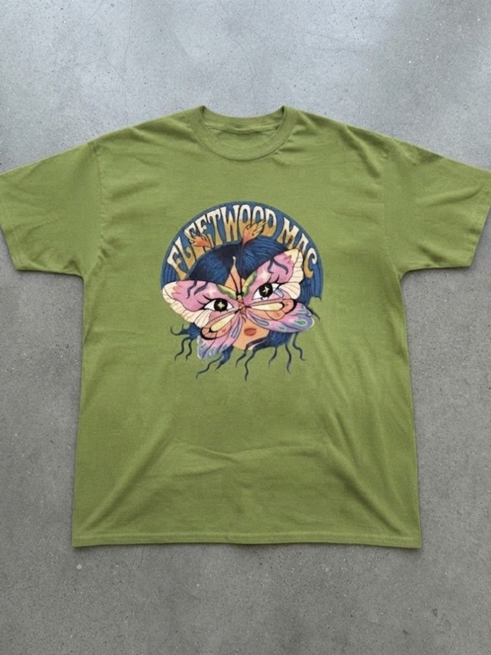 Fleetwood Mac Butterfly Graphic Tee Olive Cotton Gildan T-Shirt